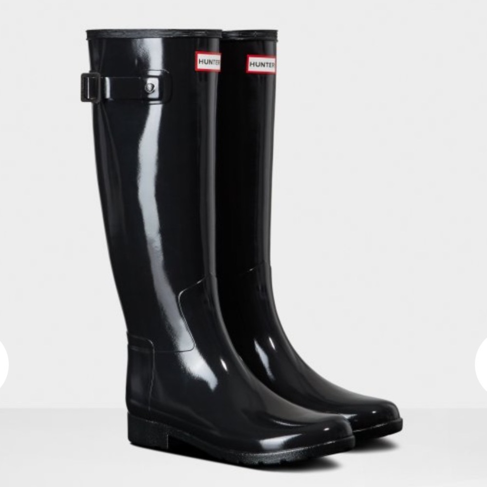 Hunter Refined Slim Fit Gloss Black Boots